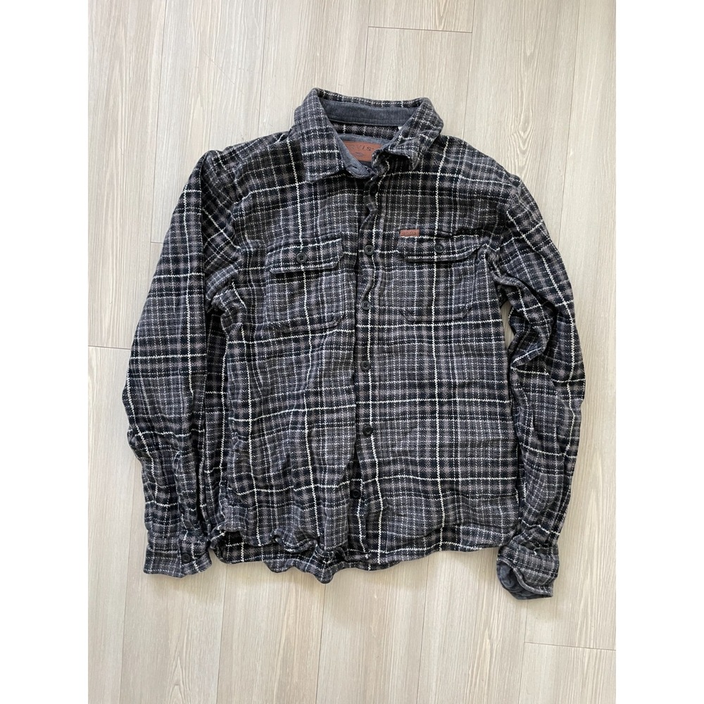 Orvis Men's Black Grey White Thick Flannel 100% Cotton Shacket Sz L Fall Outdoor